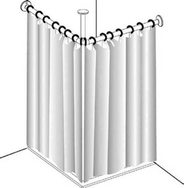 Duschvorhangstange für Ecke mit Ringen S200 900x900mm weiss